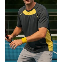 US Open Men's Patchwork Sport Shirt Tennis Shirt Tennis Tee Short Sleeves Sweat-Wicking Moisture Wicking Breathable Tennis Golf Pickleball Crew Neck Yellow Light Grey Purple Tennis Clothing