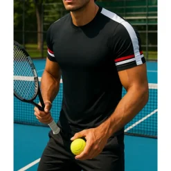 US Open Men's Patchwork Sport Shirt Tennis Shirt Tennis Tee Short Sleeves Sweat-Wicking Moisture Wicking Breathable Tennis Golf Pickleball Crew Neck Black Tennis Clothing