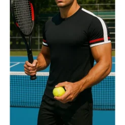 US Open Men's Patchwork Sport Shirt Tennis Shirt Tennis Tee Short Sleeves Sweat-Wicking Moisture Wicking Breathable Tennis Golf Pickleball Crew Neck Black Tennis Clothing