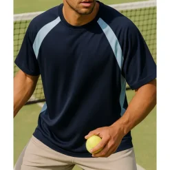 US Open Men's Patchwork Tennis Tee Short Sleeves Contrast Binding Sweat-Wicking Moisture Wicking Breathable Tennis Golf Pickleball Crew Neck Black+Blue Grey Tennis Clothing
