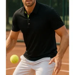 US Open Men's Solid Colored Sport Shirt Golf Polo Shirt Tennis Shirt Tennis Tee Short Sleeves Zipper Sweat-Wicking Moisture Wicking Breathable Tennis Golf Pickleball Polo Collar Dark Grey Black Blue