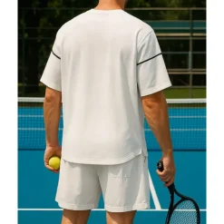 US Open Men's Sports Set Shirts & Shorts Tennis Set Two-piece Suit Short Sleeves Contrast Binding Sweat-Wicking Moisture Wicking Breathable Tennis Golf Pickleball Top Bottoms Black White Brown Tennis