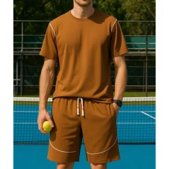 US Open Men's Sports Set Shirts & Shorts Tennis Set Two-piece Suit Short Sleeves Contrast Binding Sweat-Wicking Moisture Wicking Breathable Tennis Golf Pickleball Top Bottoms Black White Brown Tennis