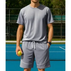 US Open Men's Sports Set Shirts & Shorts Tennis Set Two-piece Suit Short Sleeves Contrast Binding Sweat-Wicking Moisture Wicking Breathable Tennis Golf Pickleball Top Bottoms Black White Brown Tennis