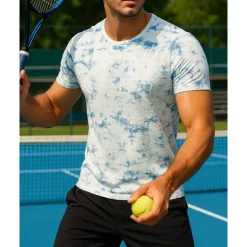 US Open Men's Tie Dye Sport Shirt Tennis Shirt Tennis Tee Short Sleeves Sweat-Wicking Moisture Wicking Breathable Tennis Golf Pickleball Crew Neck Black White Green Tennis Clothing
