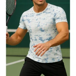 US Open Men's Tie Dye Sport Shirt Tennis Shirt Tennis Tee Short Sleeves Sweat-Wicking Moisture Wicking Breathable Tennis Golf Pickleball Crew Neck Black White Green Tennis Clothing