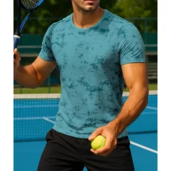 US Open Men's Tie Dye Sport Shirt Tennis Shirt Tennis Tee Short Sleeves Sweat-Wicking Moisture Wicking Breathable Tennis Golf Pickleball Crew Neck Black White Green Tennis Clothing