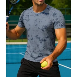 US Open Men's Tie Dye Sport Shirt Tennis Shirt Tennis Tee Short Sleeves Sweat-Wicking Moisture Wicking Breathable Tennis Golf Pickleball Crew Neck Black White Green Tennis Clothing