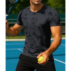 US Open Men's Tie Dye Sport Shirt Tennis Shirt Tennis Tee Short Sleeves Sweat-Wicking Moisture Wicking Breathable Tennis Golf Pickleball Crew Neck Black White Green Tennis Clothing