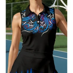 US Open Women's Abstract Art Sport Shirt Sports Set Tennis Set Tennis Shirt 2 Pieces Sleeveless Print Breathable Tennis Golf Badminton Polo Collar Skirt Blue Tennis Clothing