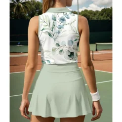 US Open Women's Floral Sport Shirt Sports Set Tennis Set Tennis Shirt 2 Pieces Sleeveless Print Breathable Tennis Golf Badminton Polo Collar Skirt Green Tennis Clothing