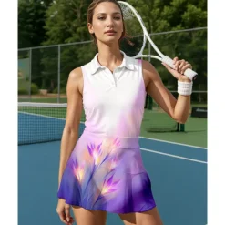 US Open Women's Floral Sports Set Tennis Set Tennis Skirts Tennis Shirt 2 Pieces Sleeveless Patchwork Print Breathable Tennis Golf Badminton Turndown Skirt Purple Tennis Clothing