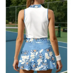 US Open Women's Floral Sports Set Tennis Set Tennis Skirts Tennis Shirt 2 Pieces Sleeveless Patchwork Print Breathable Tennis Golf Badminton Turndown Skirt Pink Blue Purple Tennis Clothing