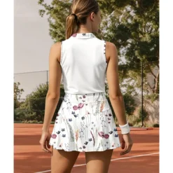US Open Women's Floral Sports Set Tennis Set Tennis Skirts Tennis Shirt 2 Pieces Sleeveless Patchwork Print Breathable Volleyball Tennis Golf Turndown Skirt Dress White Tennis Clothing