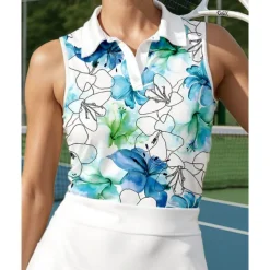 US Open Women's Floral Sport Shirt Sports Set Tennis Set Tennis Shirt 2 Pieces Sleeveless Print Breathable Tennis Golf Badminton Polo Collar Skirt Blue Tennis Clothing