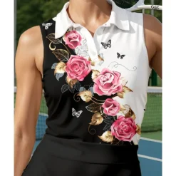 US Open Women's Floral Sport Shirt Sports Set Tennis Set Tennis Shirt 2 Pieces Sleeveless Print Breathable Tennis Golf Badminton Polo Collar Skirt Black Tennis Clothing