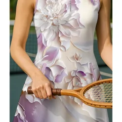 US Open Women's Floral Tennis Dress Sports Dress Sleeveless Print Breathable Tennis Golf Badminton Polo Collar Zip Collar Dress Purple Tennis Clothing