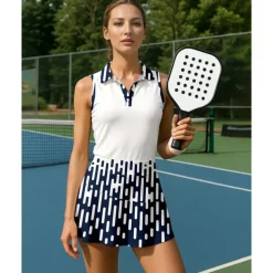 US Open Women's Geometric Sports Set Tennis Set Tennis Skirts Tennis Shirt 2 Pieces Sleeveless Patchwork Print Breathable Tennis Golf Badminton Turndown Skirt Black Tennis Clothing
