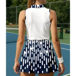 US Open Women's Geometric Sports Set Tennis Set Tennis Skirts Tennis Shirt 2 Pieces Sleeveless Patchwork Print Breathable Tennis Golf Badminton Turndown Skirt Black Tennis Clothing
