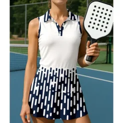 US Open Women's Geometric Sports Set Tennis Set Tennis Skirts Tennis Shirt 2 Pieces Sleeveless Patchwork Print Breathable Tennis Golf Badminton Turndown Skirt Black Tennis Clothing