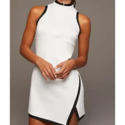 US Open Women's Patchwork Tennis Dress Sleeveless Contrast Binding Split Breathable Tennis Pickleball Yoga V Neck Dress Black White Red Tennis Clothing