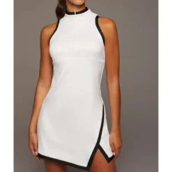 US Open Women's Patchwork Tennis Dress Sleeveless Contrast Binding Split Breathable Tennis Pickleball Yoga V Neck Dress Black White Red Tennis Clothing