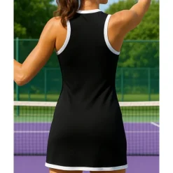 US Open Women's Patchwork Tennis Dress Sleeveless Contrast Binding Split Breathable Tennis Pickleball Yoga V Neck Dress Black White Red Tennis Clothing