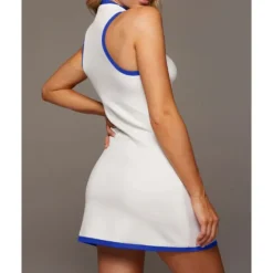 US Open Women's Patchwork Tennis Dress Sleeveless Contrast Binding Split Breathable Tennis Pickleball Yoga V Neck Dress Black White Red Tennis Clothing