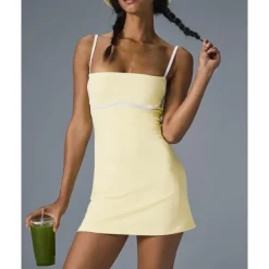 US Open Women's Patchwork Tennis Dress with Built in Shorts and Bra Sports Dress Sleeveless Contrast Binding Breathable Tennis Pickleball Strap Dress Black Yellow Dark Navy Tennis Clothing