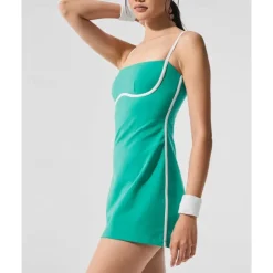 US Open Women's Patchwork Tennis Dress with Built in Shorts and Bra Sports Dress Sleeveless Contrast Binding Breathable Tennis Pickleball Strap Dress Black Yellow Dark Navy Tennis Clothing