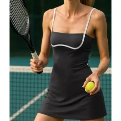 US Open Women's Patchwork Tennis Dress with Built in Shorts and Bra Sports Dress Sleeveless Contrast Binding Breathable Tennis Pickleball Strap Dress Black Yellow Dark Navy Tennis Clothing