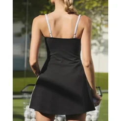 US Open Women's Patchwork Tennis Dress with Built in Shorts and Bra Sports Dress Sleeveless Contrast Binding Breathable Tennis Pickleball Strap Dress Black Yellow Dark Navy Tennis Clothing