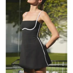 US Open Women's Patchwork Tennis Dress with Built in Shorts and Bra Sports Dress Sleeveless Contrast Binding Breathable Tennis Pickleball Strap Dress Black Yellow Dark Navy Tennis Clothing