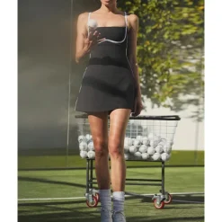 US Open Women's Patchwork Tennis Dress with Built in Shorts and Bra Sports Dress Sleeveless Contrast Binding Breathable Tennis Pickleball Strap Dress Black Yellow Dark Navy Tennis Clothing