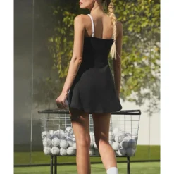 US Open Women's Patchwork Tennis Dress with Built in Shorts and Bra Sports Dress Sleeveless Contrast Binding Breathable Tennis Pickleball Strap Dress Black Yellow Dark Navy Tennis Clothing