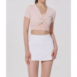 US Open Women's Patchwork Tennis Top Short Sleeve Ruched Knot Front Quick Dry Breathable Tennis Pickleball Running V Neck Top Black White Pink Tennis Clothing