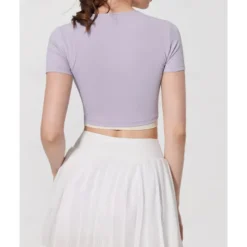 US Open Women's Patchwork Tennis Top Short Sleeve Ruched Knot Front Quick Dry Breathable Tennis Pickleball Running V Neck Top Black White Pink Tennis Clothing