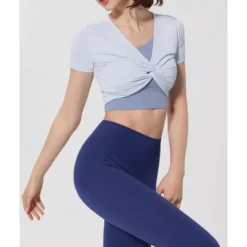 US Open Women's Patchwork Tennis Top Short Sleeve Ruched Knot Front Quick Dry Breathable Tennis Pickleball Running V Neck Top Black White Pink Tennis Clothing