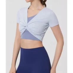 US Open Women's Patchwork Tennis Top Short Sleeve Ruched Knot Front Quick Dry Breathable Tennis Pickleball Running V Neck Top Black White Pink Tennis Clothing