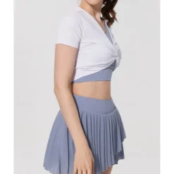 US Open Women's Patchwork Tennis Top Short Sleeve Ruched Knot Front Quick Dry Breathable Tennis Pickleball Running V Neck Top Black White Pink Tennis Clothing