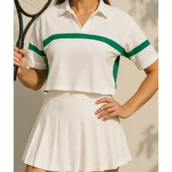 US Open Women's Patchwork Sport Shirt Golf Polo Shirt Tennis Top Short Sleeve Contrast Binding Quick Dry Breathable Tennis Pickleball Polo Collar White Spandex Tennis Clothing