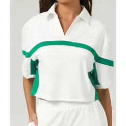 US Open Women's Patchwork Sport Shirt Golf Polo Shirt Tennis Top Short Sleeve Contrast Binding Quick Dry Breathable Tennis Pickleball Polo Collar White Spandex Tennis Clothing