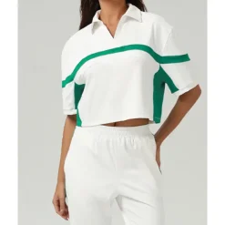 US Open Women's Patchwork Sport Shirt Golf Polo Shirt Tennis Top Short Sleeve Contrast Binding Quick Dry Breathable Tennis Pickleball Polo Collar White Spandex Tennis Clothing