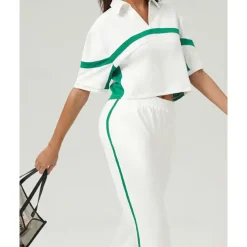 US Open Women's Patchwork Sport Shirt Golf Polo Shirt Tennis Top Short Sleeve Contrast Binding Quick Dry Breathable Tennis Pickleball Polo Collar White Spandex Tennis Clothing