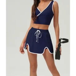 US Open Women's Patchwork Tennis Skirts with Shorts Tennis Top 1 set Sleeveless Drawstring Contrast Binding Breathable Tennis Golf Pickleball V Neck White Pink Dark Navy Tennis Clothing