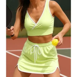 US Open Women's Patchwork Tennis Skirts with Shorts Tennis Top 1 set Sleeveless Drawstring Contrast Binding Breathable Tennis Golf Pickleball V Neck White Pink Dark Navy Tennis Clothing