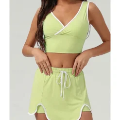 US Open Women's Patchwork Tennis Skirts with Shorts Tennis Top 1 set Sleeveless Drawstring Contrast Binding Breathable Tennis Golf Pickleball V Neck White Pink Dark Navy Tennis Clothing