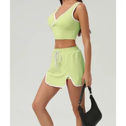 US Open Women's Patchwork Tennis Skirts with Shorts Tennis Top 1 set Sleeveless Drawstring Contrast Binding Breathable Tennis Golf Pickleball V Neck White Pink Dark Navy Tennis Clothing