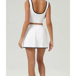 US Open Women's Patchwork Tennis Skirts with Shorts Tennis Top 1 set Sleeveless Drawstring Contrast Binding Breathable Tennis Golf Pickleball V Neck White Pink Dark Navy Tennis Clothing