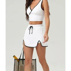 US Open Women's Patchwork Tennis Skirts with Shorts Tennis Top 1 set Sleeveless Drawstring Contrast Binding Breathable Tennis Golf Pickleball V Neck White Pink Dark Navy Tennis Clothing